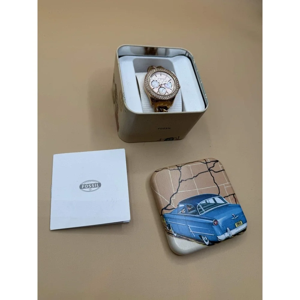 Fossil ES3500 Chain Link Wristwatch Womens Rose Gold Classic Timeless Watch